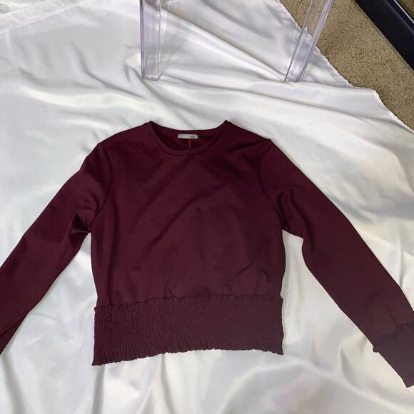 Zara women burgundy blouse elastic waist band SZ S lightweight elastic waist - Picture 8 of 11